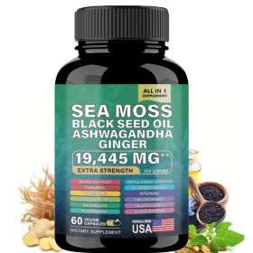 Sea Moss Supplement, 19,445 MG All-in-One Formula With Over 15 Super Ingredients, Extra Strength High Potency, 60 Capsules