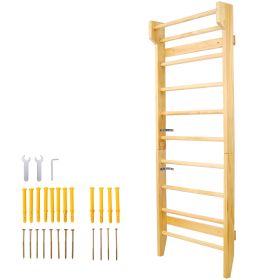 Gymnastics Wood Stall Bar, Multi-use Swedish Ladder- Wall Mounted Pull Up Bar-Physical Therapy for Stretching and Various Exercises